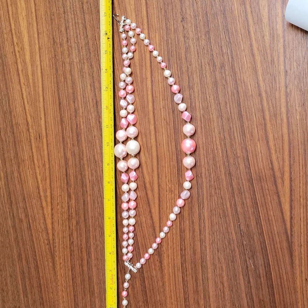 16" PINK SPUN cotton Beaded Vintage Necklace